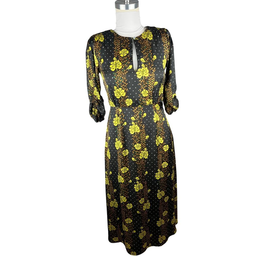 Scotch & Soda Starwatcher Floral Celestial Midi Dress Black Yellow Small